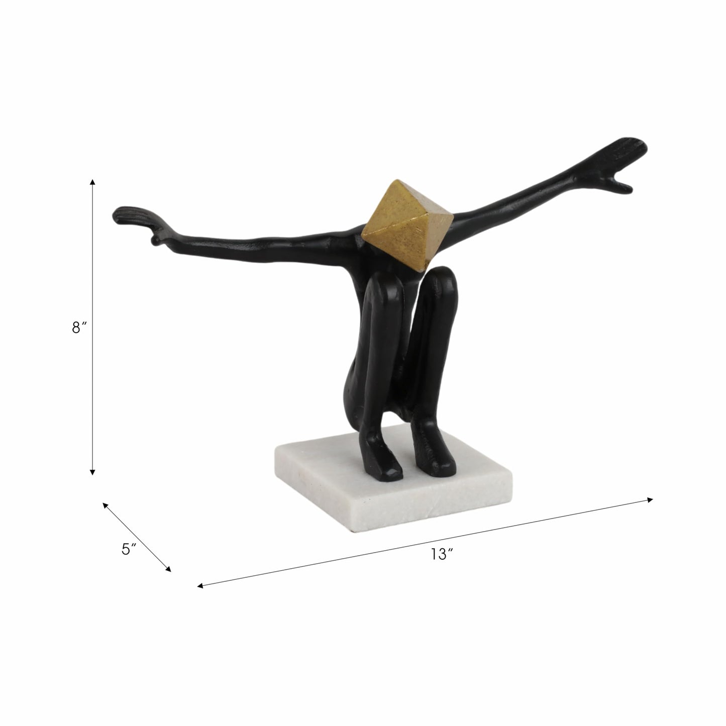 Modern Home and Office Statue for Living Room – Abstract Metal and Marble Figurative Sculpture with Pyramid Head – Elegant Accent for Bedroom, Bathroom, Coffee Table, and Shelf Decor – 8" Black & Gold