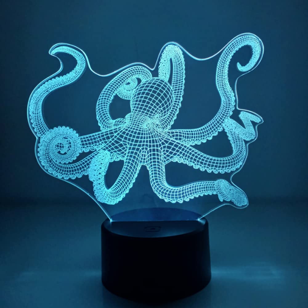 YTDZLTD Optical Illusion 3D Octopus Night Light 16 Colors Changing USB Powered Remote Control Touch Switch Decor Lamp LED Table Desk Lamp