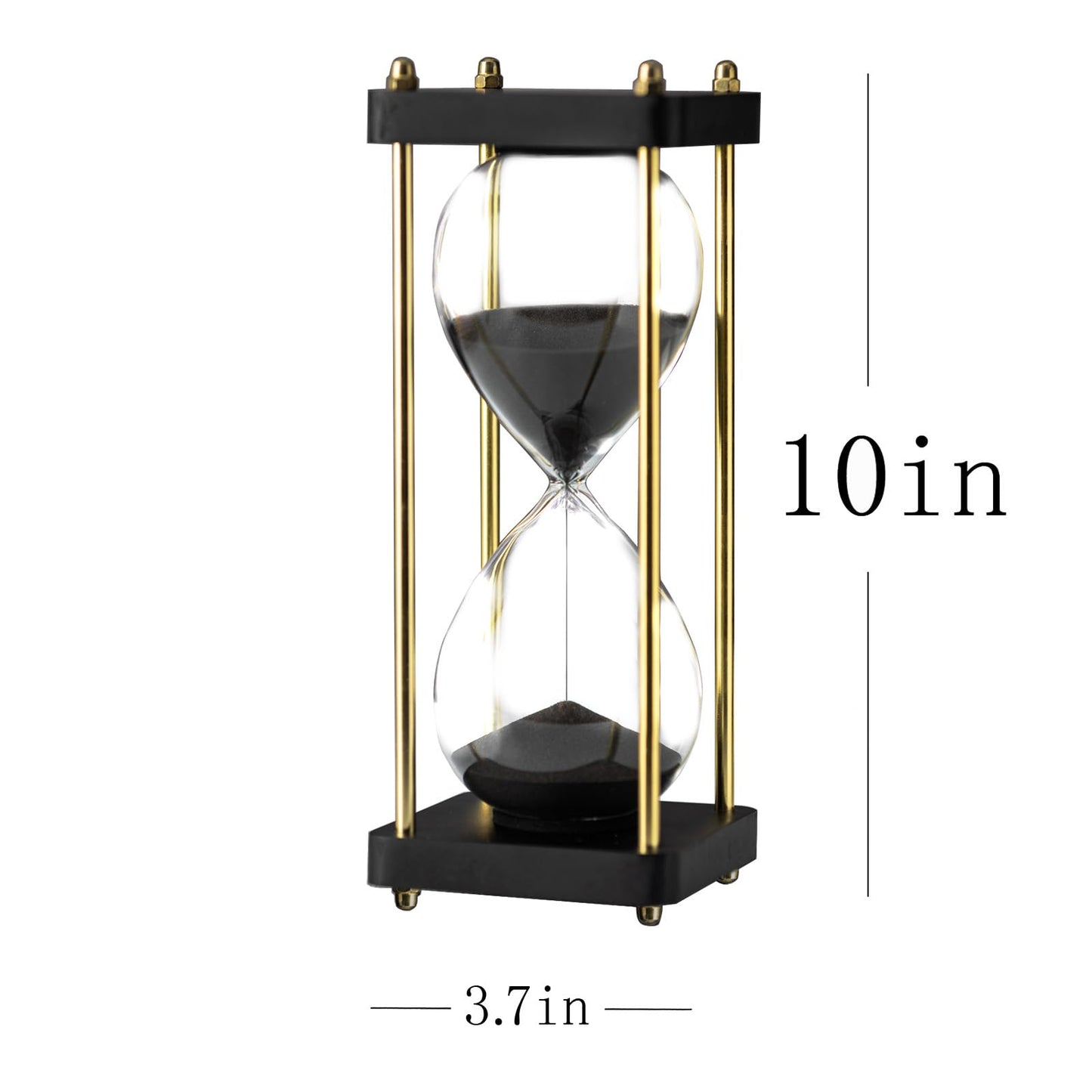 ELAINESTORE Hourglass Timer 60 Minute with Golden Pillars, Black Wooden Base Decorative Sand Timer (Black Sand, Large Size)