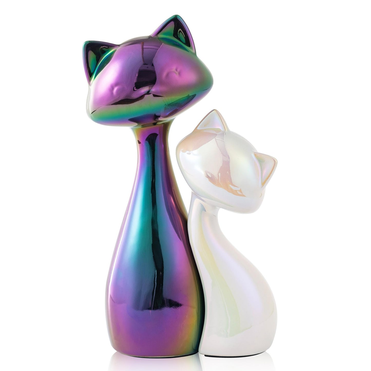 SURE YUESI Ceramic Cat Statue Set, Black & White Cute Cat Figurines, Lucky Cat Desk Decor for Cat Lovers, Modern Collectible Home Decor for Bookshelf & Living Room