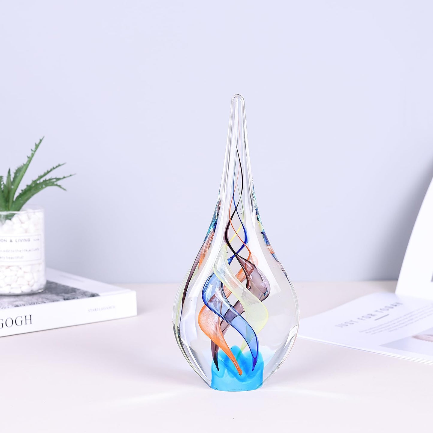 Hand Blown Glass Sculpture, Unique Mediterranean Style Decor, Glass Figurine with Crystal-Like Finish, Decorative Paperweights for Office Desk, Living Room, Bedroom, Cabinets (Red, Blue and Yellow)