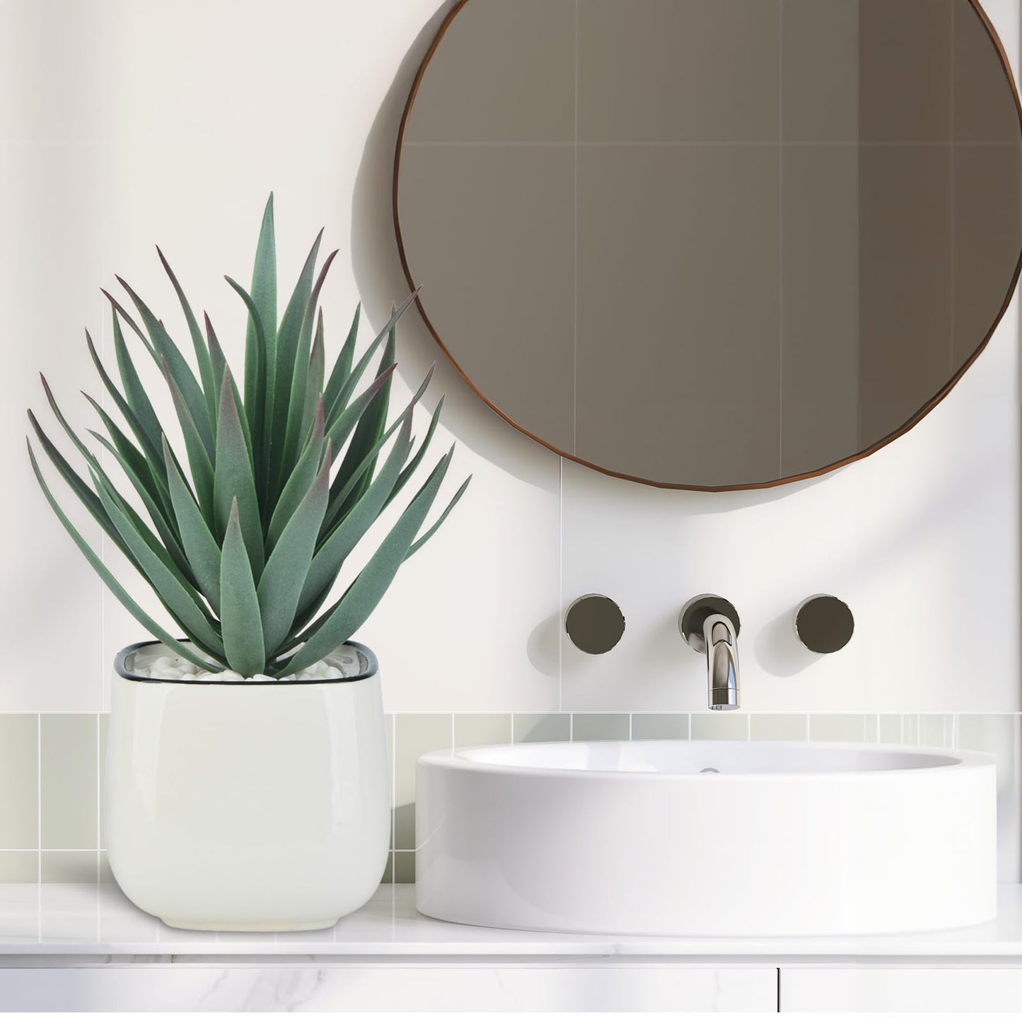 TOPSV Artificial Succulents in Pots - Small Fake Plants Mini Succulent Agave Faux Plants Indoor for Boho Bathroom Decor, Bedroom, and Coffee Table Office Farmhouse Decoration