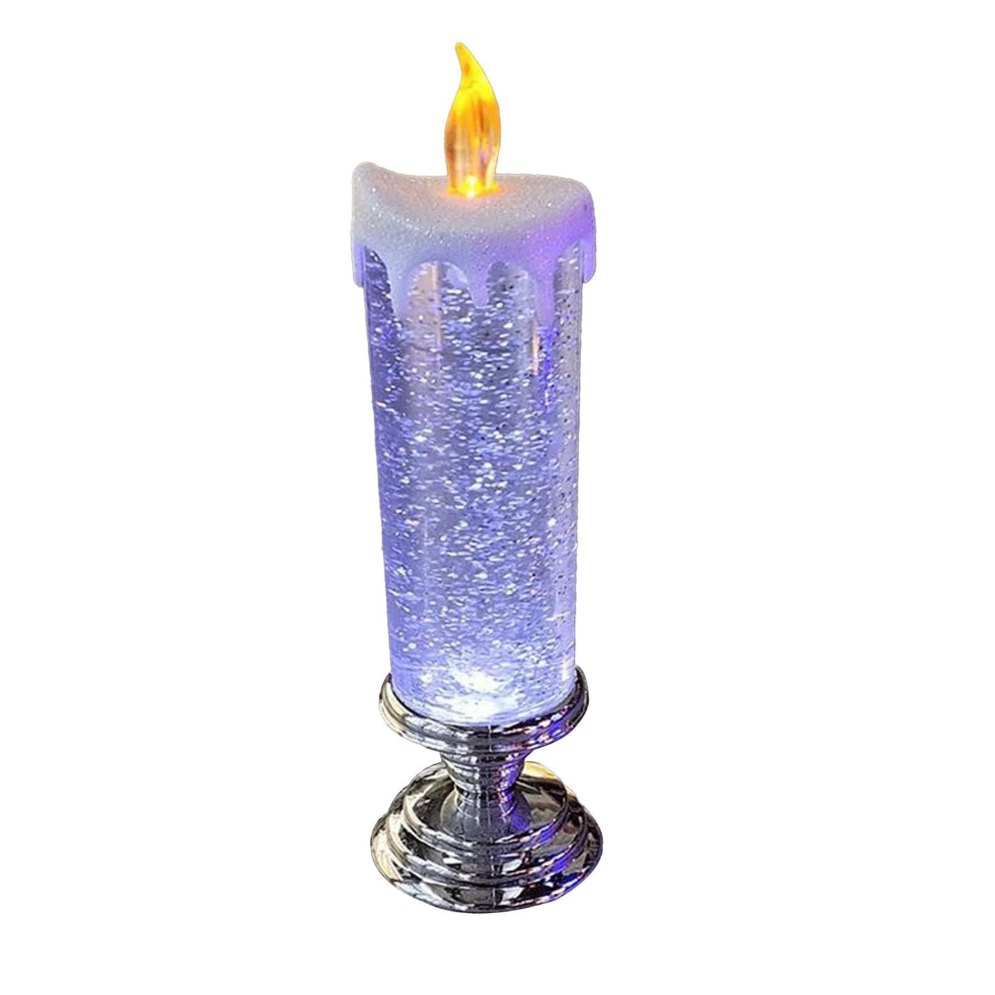 TR TOP RIVER LED Candle Glitter Color Changing, Waterproof, USB/AAA Battery Powered, Christmas/Party/Wedding Decor (Silver)