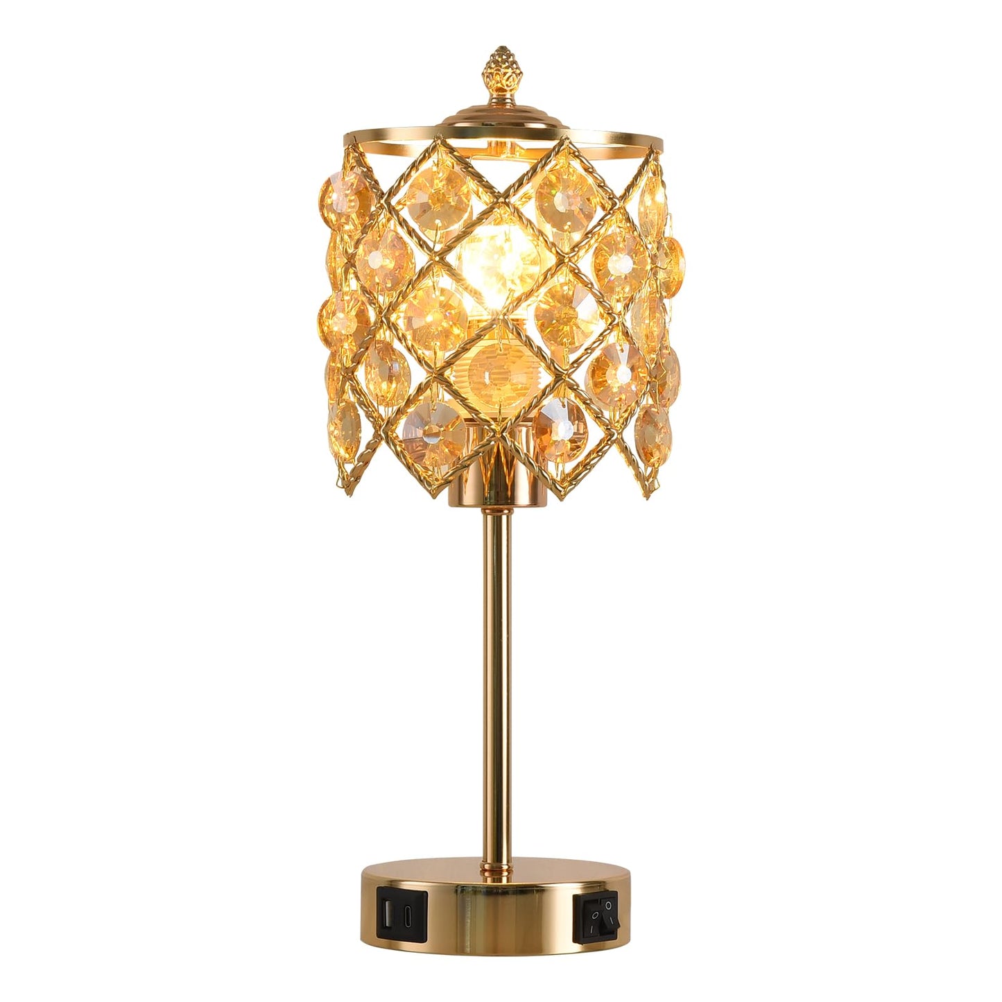 WELAISA Crystal Table Lamp, Gold, 3-Way Dimmable
