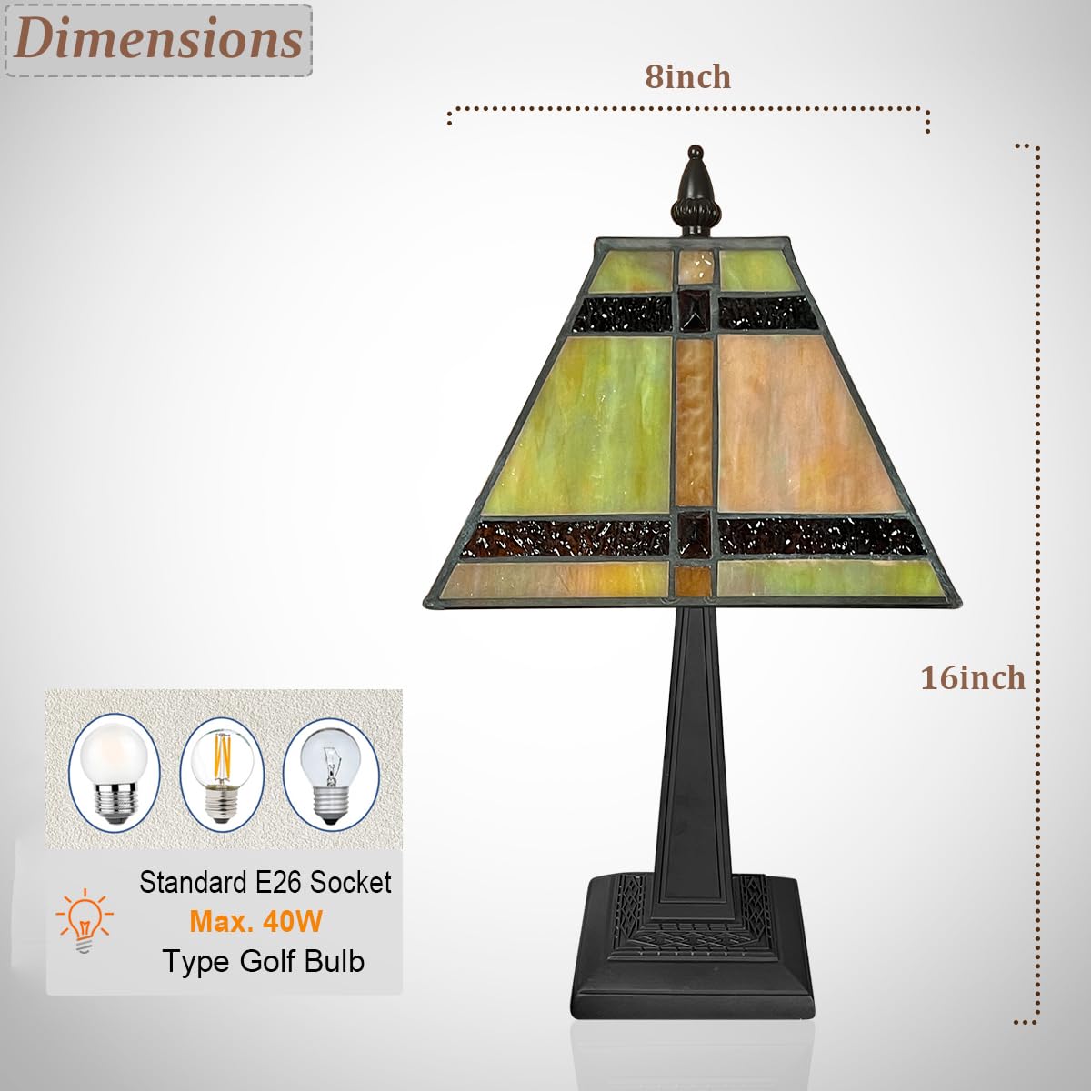 COTOSS Tiffany Lamp Mission Style Stained Glass Table Lamp Small Desk Light