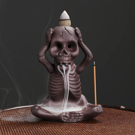 Comeon Skull Decor Incense Stick Holder Reverse Flow Censer Incense Waterfall Burner + Backflow Incense Cones, Incense Sticks, Tweezer, Mat (Don't Listen)