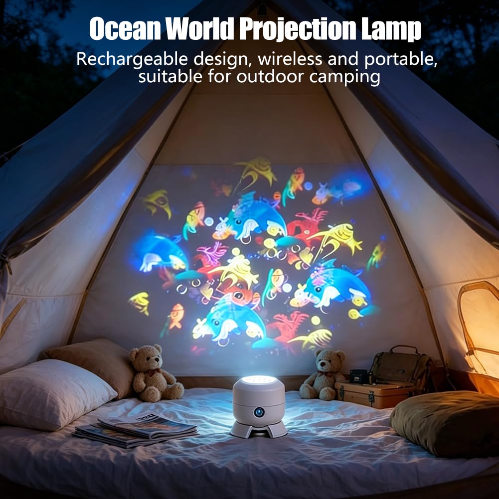 Abnaok Dynamic Rotating LED Projector Light, Projector Lamp for Kids, Ocean World Projection Lamp, Adjustable Brightness, 360° Rotating Unique Base Design, for Meditation, Bedroom, Home Theater