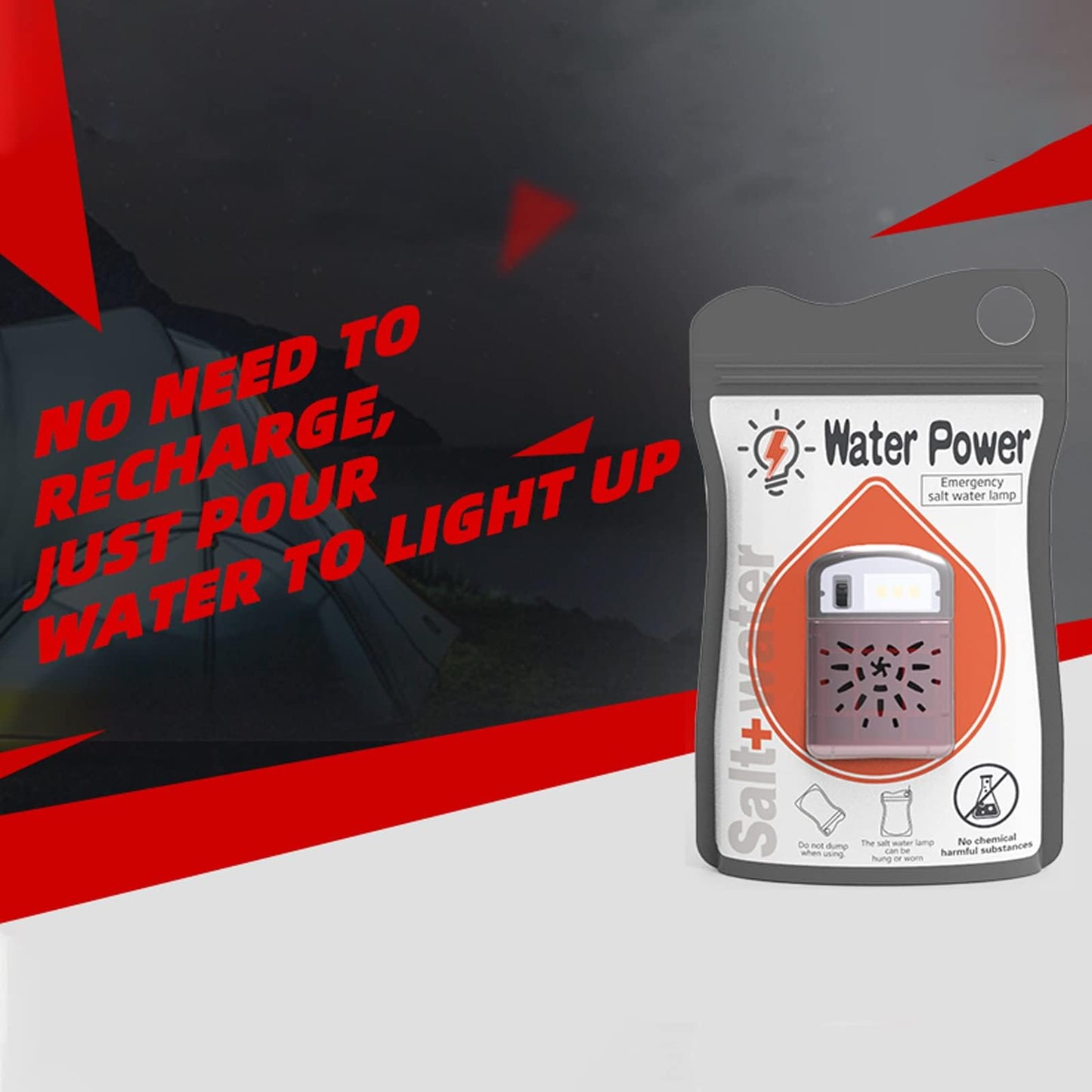 weilaike Salt Water Lamp, 3 LED Lamp,Outdoor Lights, No Battery Emergency Lamp, Suitable for Outdoor Activities, Night Fishing, Camping, Sustainable Use for 120 Hours(1 Pcs)