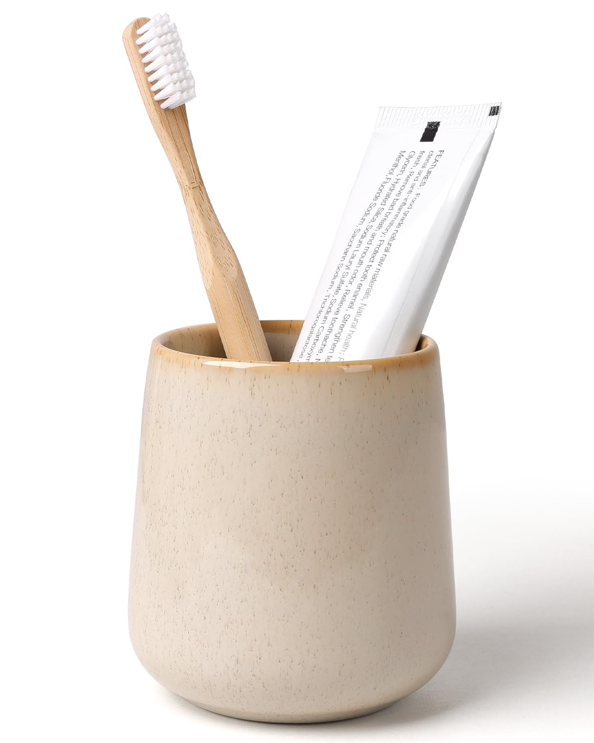BosilunLife Bathroom Toothbrush Holder - Ceramic Toothbrush Cup Holder 13Oz Greige Toothbrush Holder for Bathroom Toothbrush and Toothpaste Holder for Bathroom Vanity Countertop, Ideal for Home, Hotel