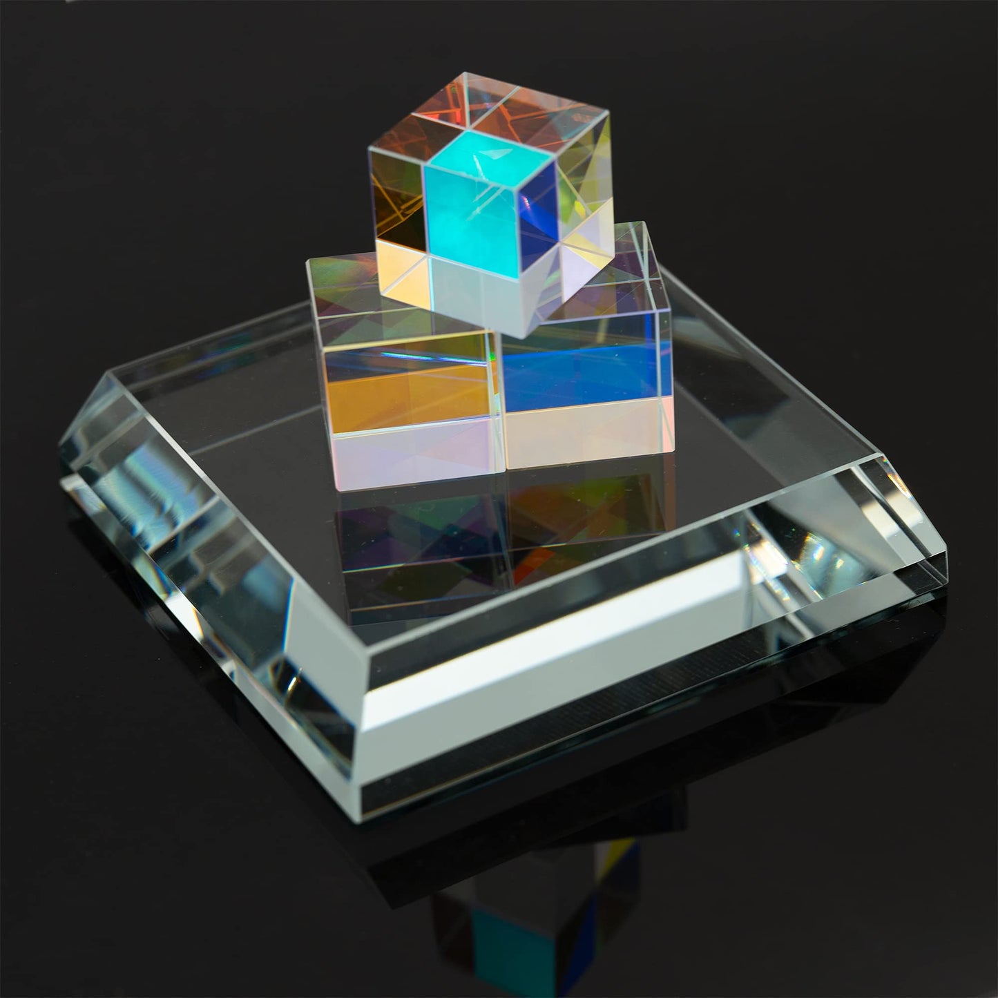 StayMax Clear Crystal Glass Square Display Base Display Stand for Collectibles (3.14inch*3.14inch*0.7inch)