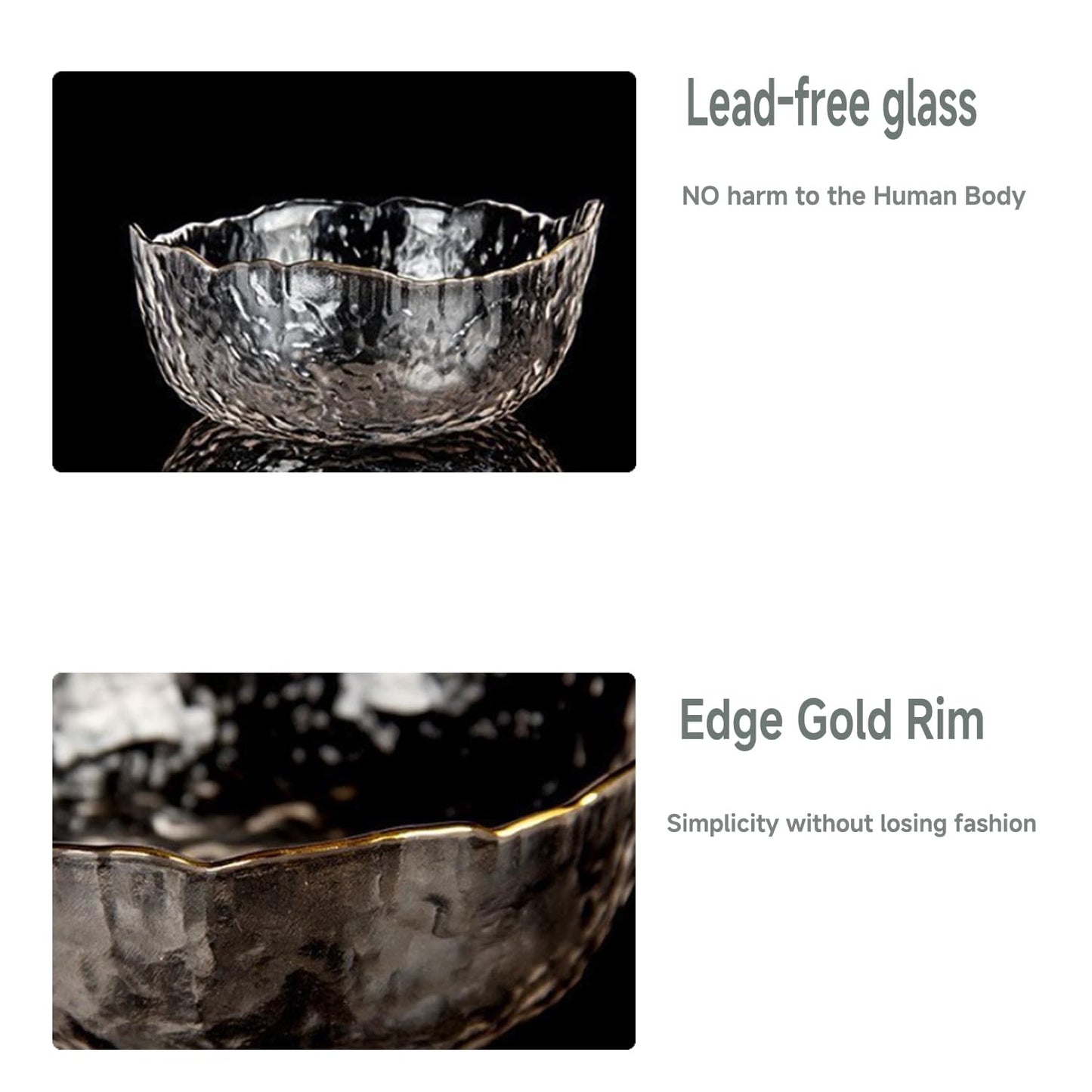 SYXLTSH Glass Salad Bowl Irregular Lotus Flower Shape Serving Bowls, Mixing Nut Bowls for Kitchen Fruist, Snack, Dessert, and Ice Cream Candy Dishes (Crystal Clear with Gold Rim, 6.5")