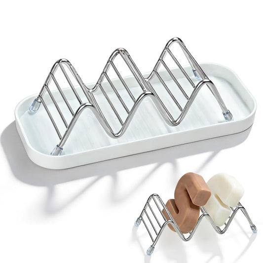 OZNER Wavy Soap Dish for Shower, 304 Stainless Steel Shampoo Bar Holder with Removable Drip Tray, Self Draining Quick Dry Bar Soap Holder for Shampoo Bars, Conditioner Bars & Soap, 1 Pack