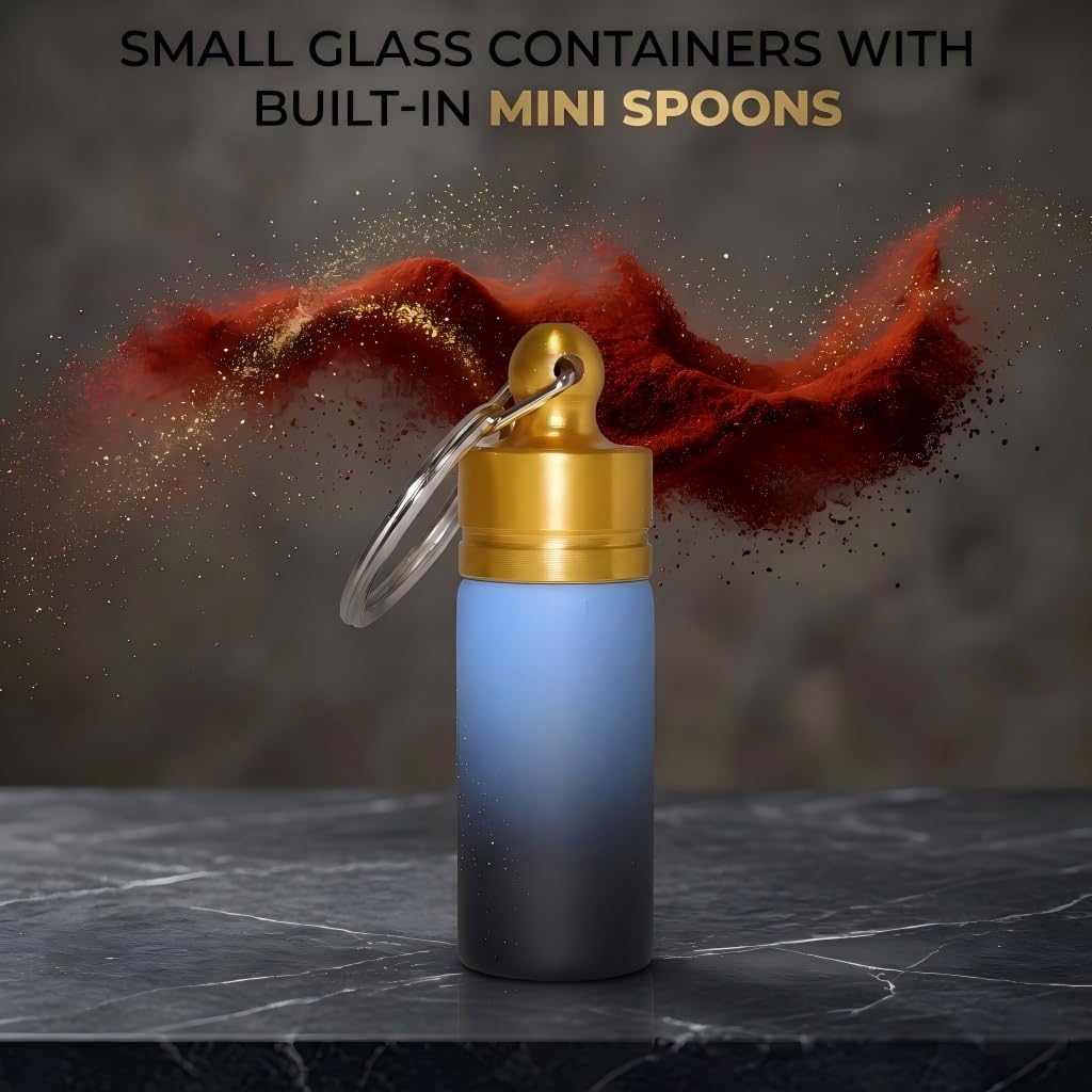 Sjxsimwoo 4-Pack Portable Aluminum Alloy Spice Container with Keychain and Spoon, Perfect for Outdoor Picnics and Travel - Blue-black gradient