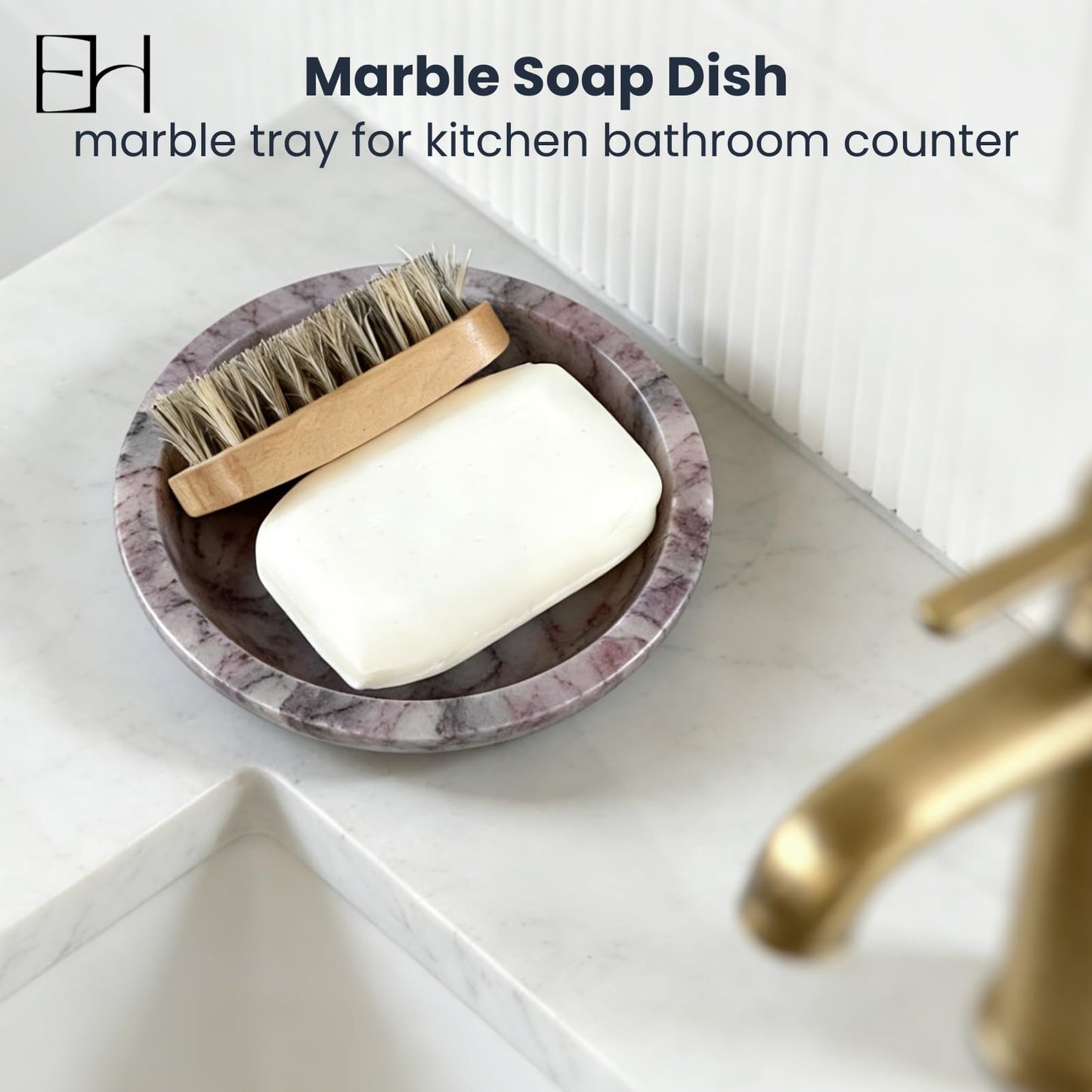 Marble Trinket Dish, Calacatta Marble Tray for Jewelry & Keys, Round Soap Dish & Decorative Stone Bowl Candle Holder for Entryway Table, Bathroom, Vanity (Viola, 5.5 INCH)