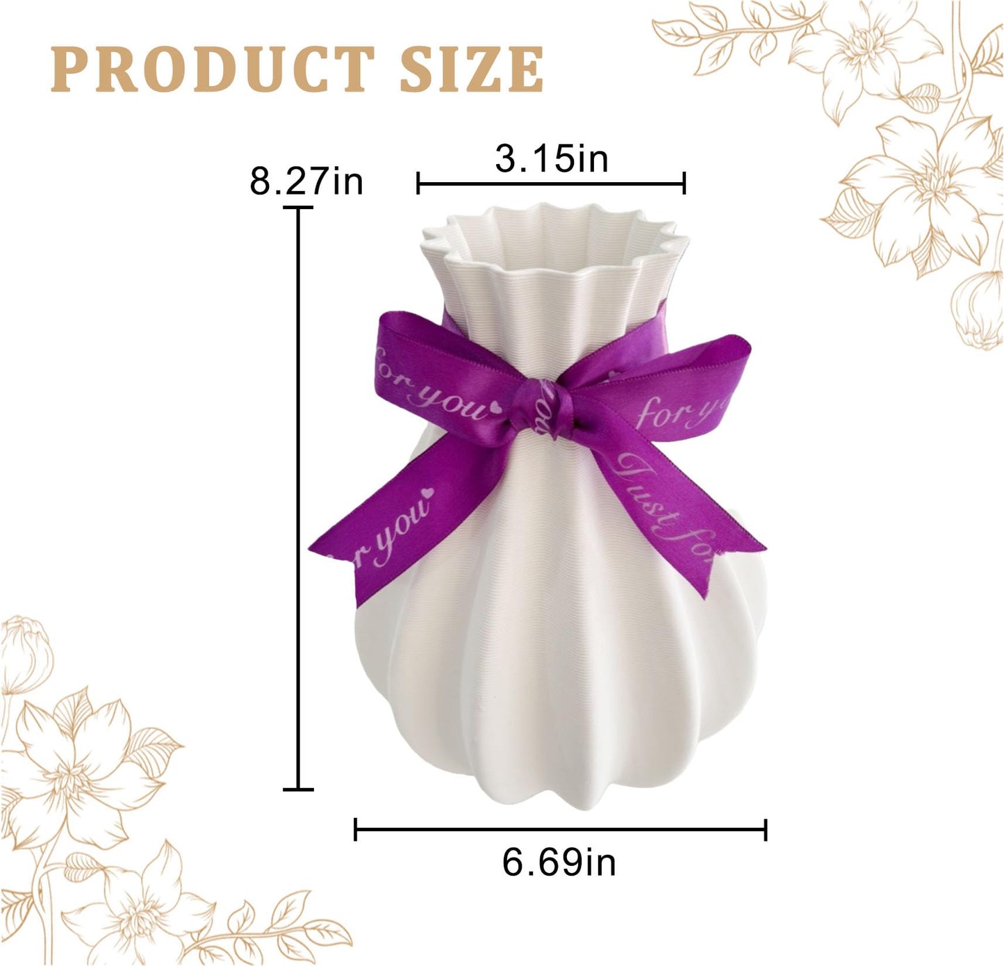 3D Printed Vase, White Ceramic Vase for Home Decoration, Lrregular Art Vase Suitable for Entryway, Bedroom, Dining Room, Desk (Flower Shaped)