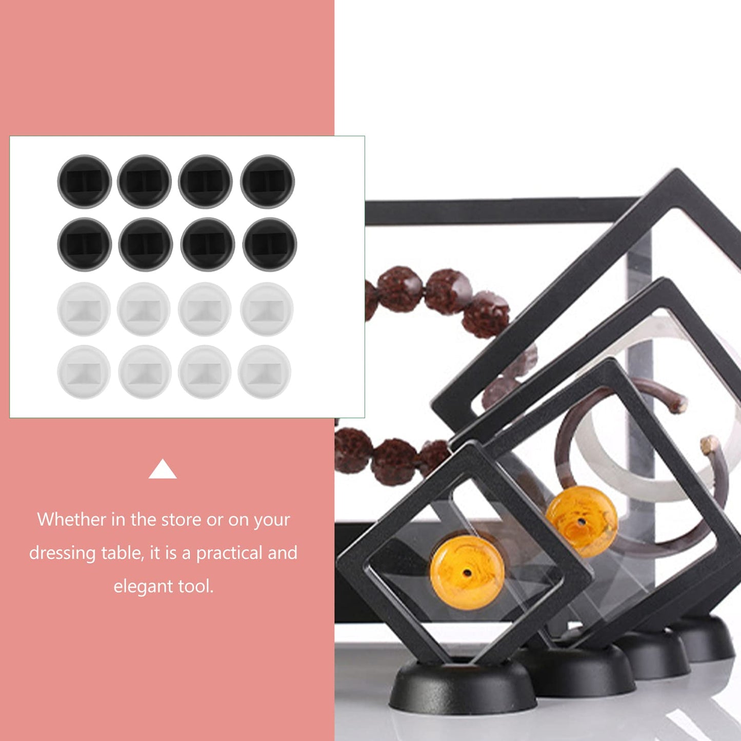NUOBESTY 40Pcs 3D Floating Display Case Display Frame Holder Base Jewelry Display Rack for Antique Challenge Coins Gems Mineral