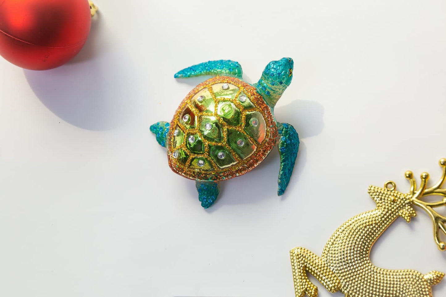 Set of 2 Hanging Sea Turtle Christmas Ornament, Hand Blown Resin Glass Sea Turtle Ornaments for Christmas Tree