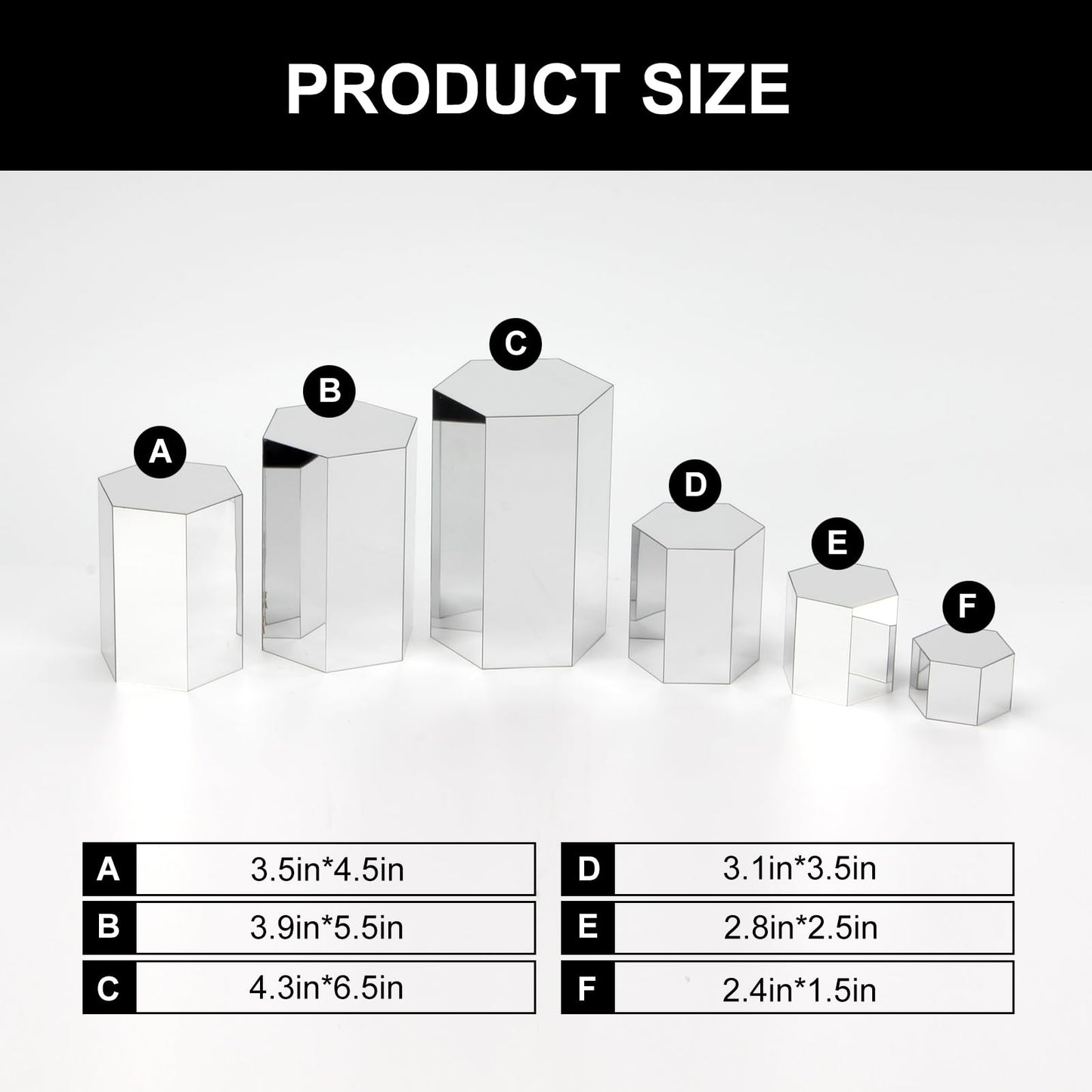 Kcgani Hexagonal Mirror Acrylic Jewelry Display Risers, Hexagon Display Riser Stands Multipurpose Riser, Perfume Figure Showcase Display Stand Makeup Brush Cosmetic Holder Storage Containers, Set of 6