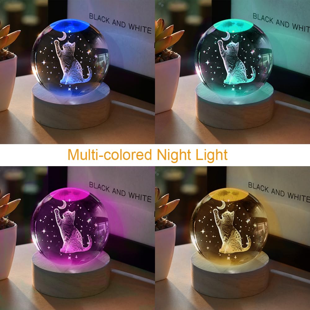 3D Cat Gifts for Women 60mm Crystal Ball Cat Lovers Gift Decor Cat Themed Gifts Lamp Glass Ball for Birthday Mothers Day Christmas Birthday
