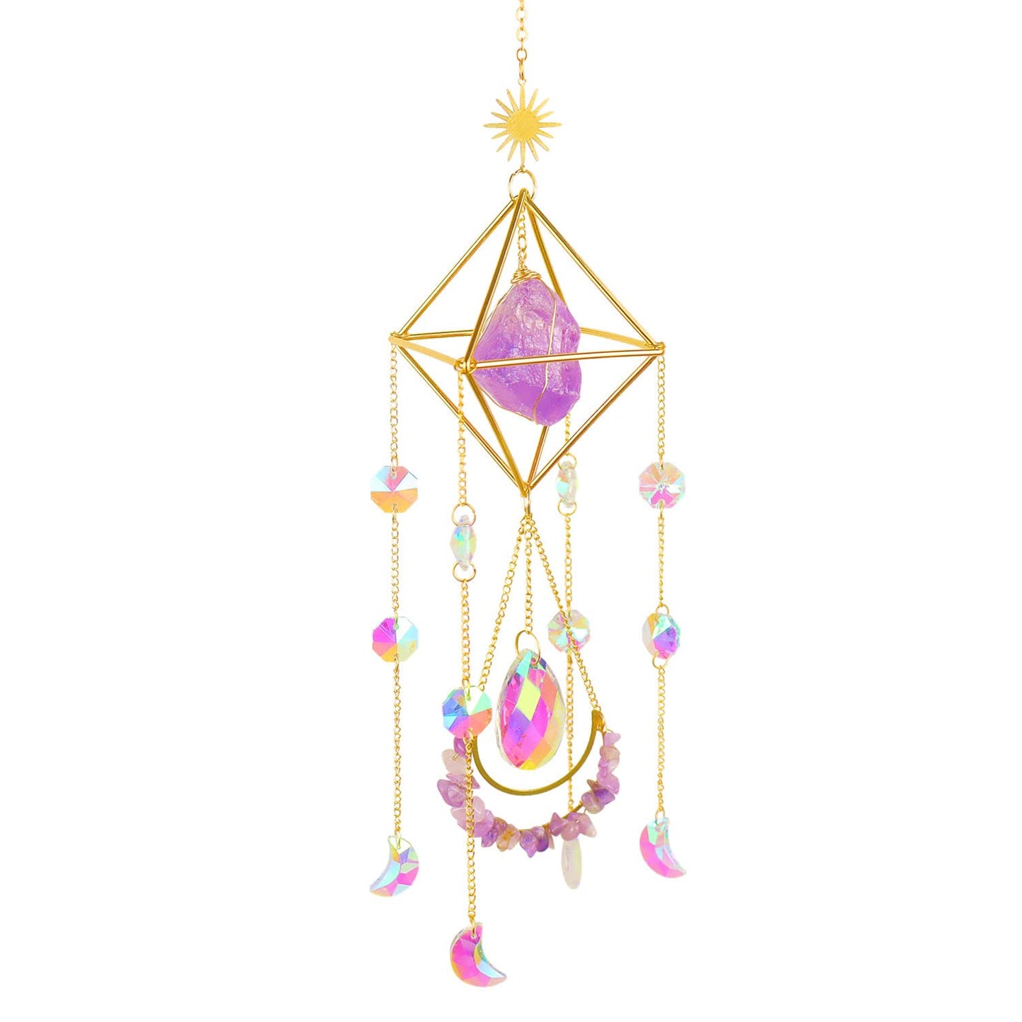 Amethyst Suncatcher Crystal Boho Decor, St Valentine's Day Gift Spiritual, Purple Gemstone Sun Catcher Hanging for Windows, Birthstone Hanging, Raw Stone (Amethsyt)