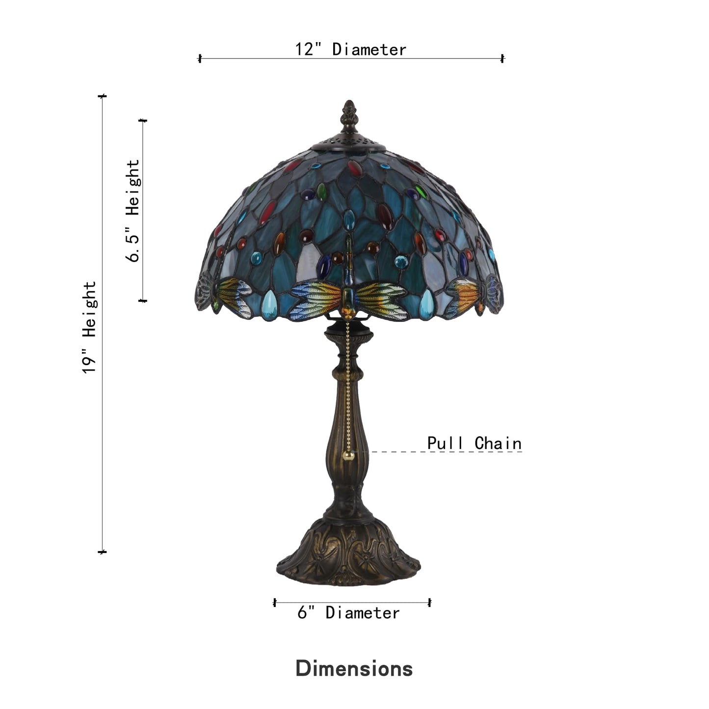 Msrzuds Tiffany Style Stained Glass Table Lamp 12-inch Dia Ocean Blue Dragonfly Design Lampshade Vintage Nightstand Light for Bedroom Dorm Living Hallway Cottage Office Cafe Ceremony Housewarming Gift