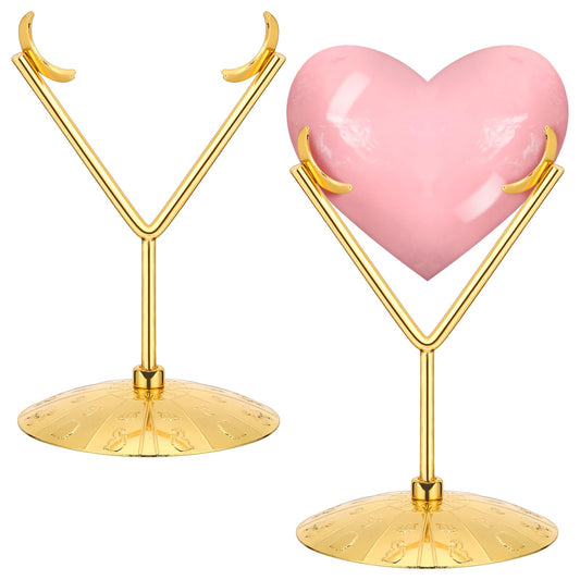 Otoolling Gold 2 Pcs Heart Shape Metal Display Stand Adjustable Golden Rock Display Holder for Gemstones Minerals Agate Slabs Plates Seashell Sphere Crystal Ball Eggs Collectibles