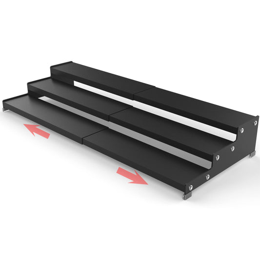 Jojocross Spice Rack Organizer 3 Tier Expandable Display Shelf(12.8"-24.01" W) Non-Skid Heavy Duty Sturdy Metal Iron Alloy Steel Step Racks 1 Pack/Black