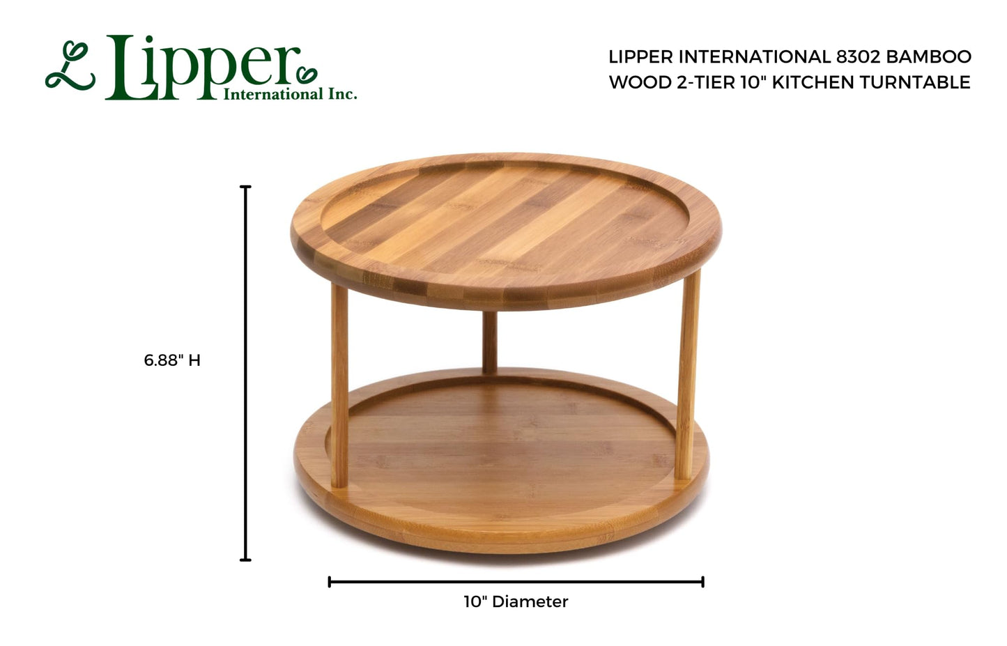 Lipper International 8302 Bamboo Wood 2-Tier 10" Kitchen Turntable