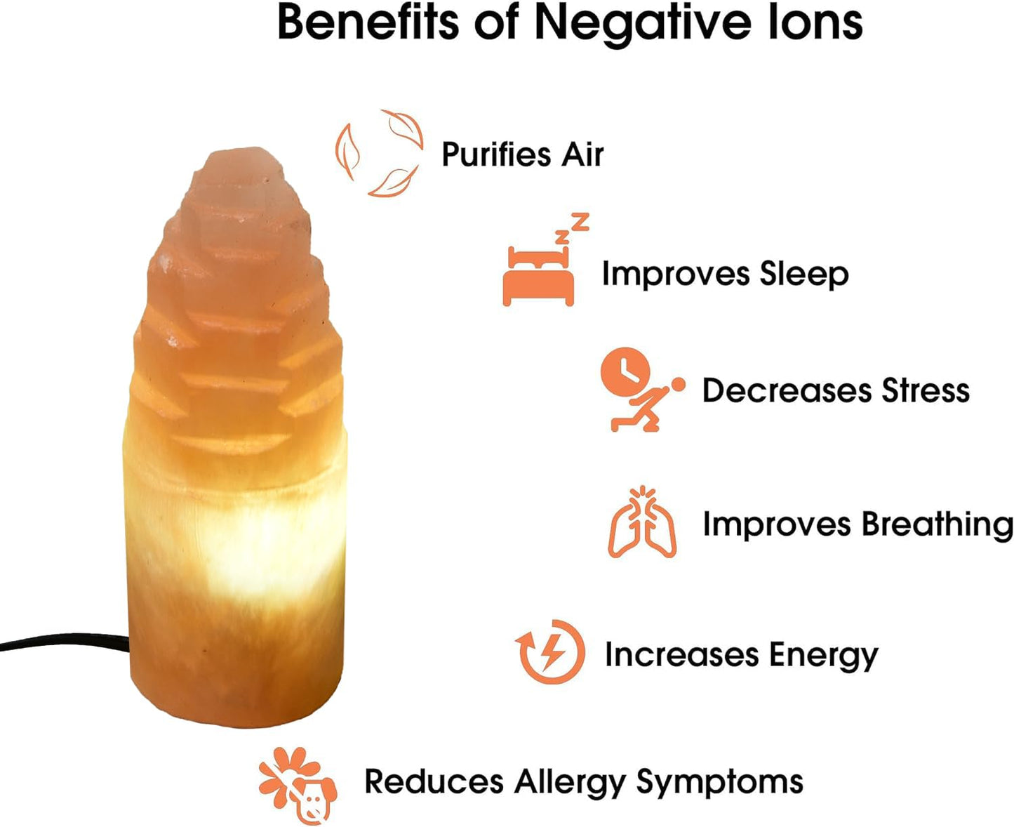 AMOYSTONE Orange Selenite Lamps Tower 8" Gemstones Crystals Night Light Table Decor, 3-4 lbs with Cord Led Bulb