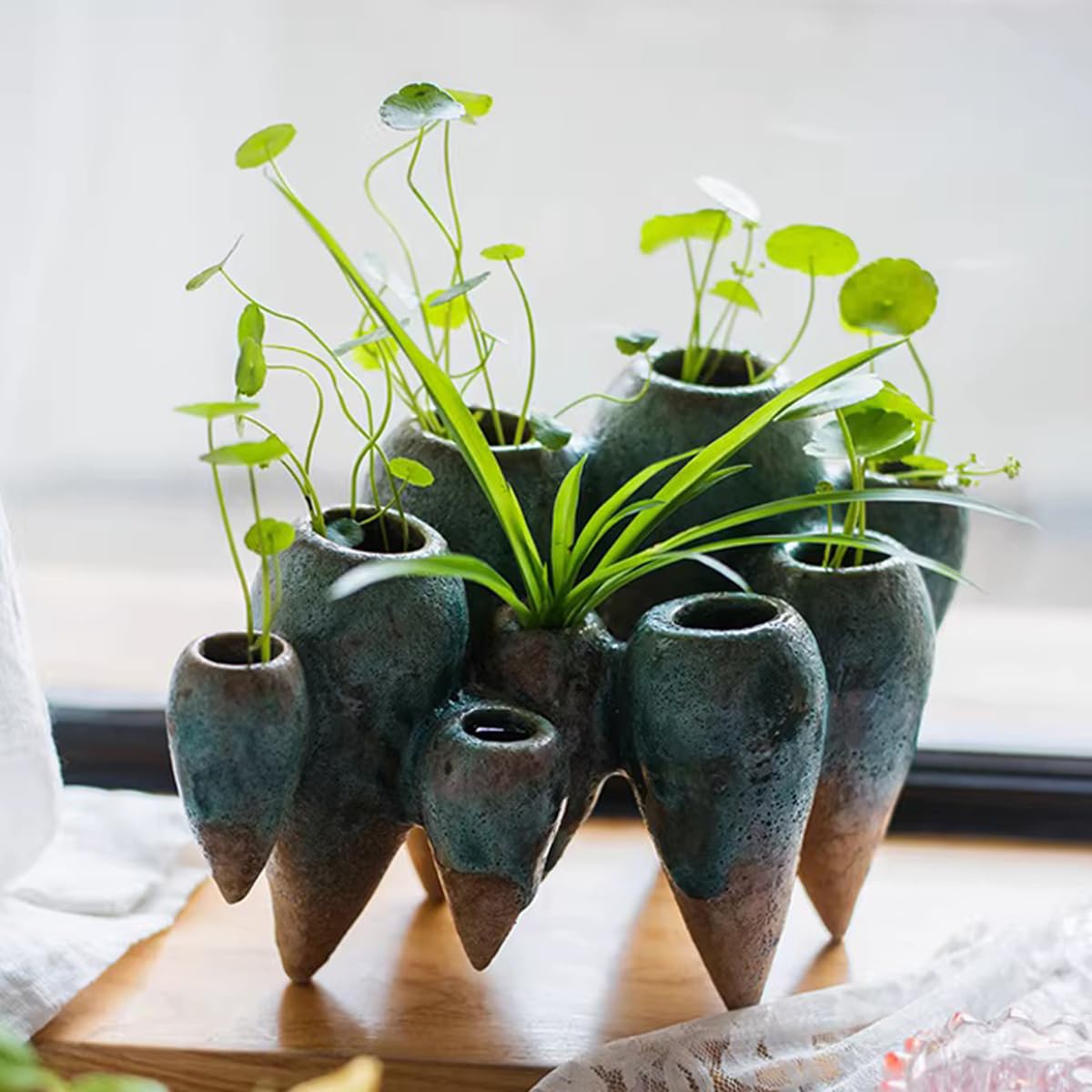RISEON Ceramic Flower Arranging Vase, Floral Arrangement Holder Flower Frog Ikebana Art Flower Vase Pot Floral Centerpiece for Dining Table Home Office Wedding Decor