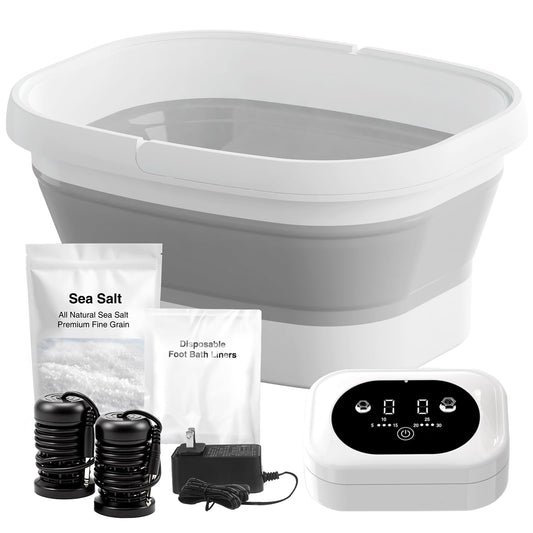 Ionic Foot Bath Detox Machine - For Toxins, Heavy Metals & Free Radicals Comes with 2 Ionic Effector, 80 Disposable Foot Bath Bucket Mats, Foot Bath Sea Salts, Fold-Out Tub, Gift for Men and Women