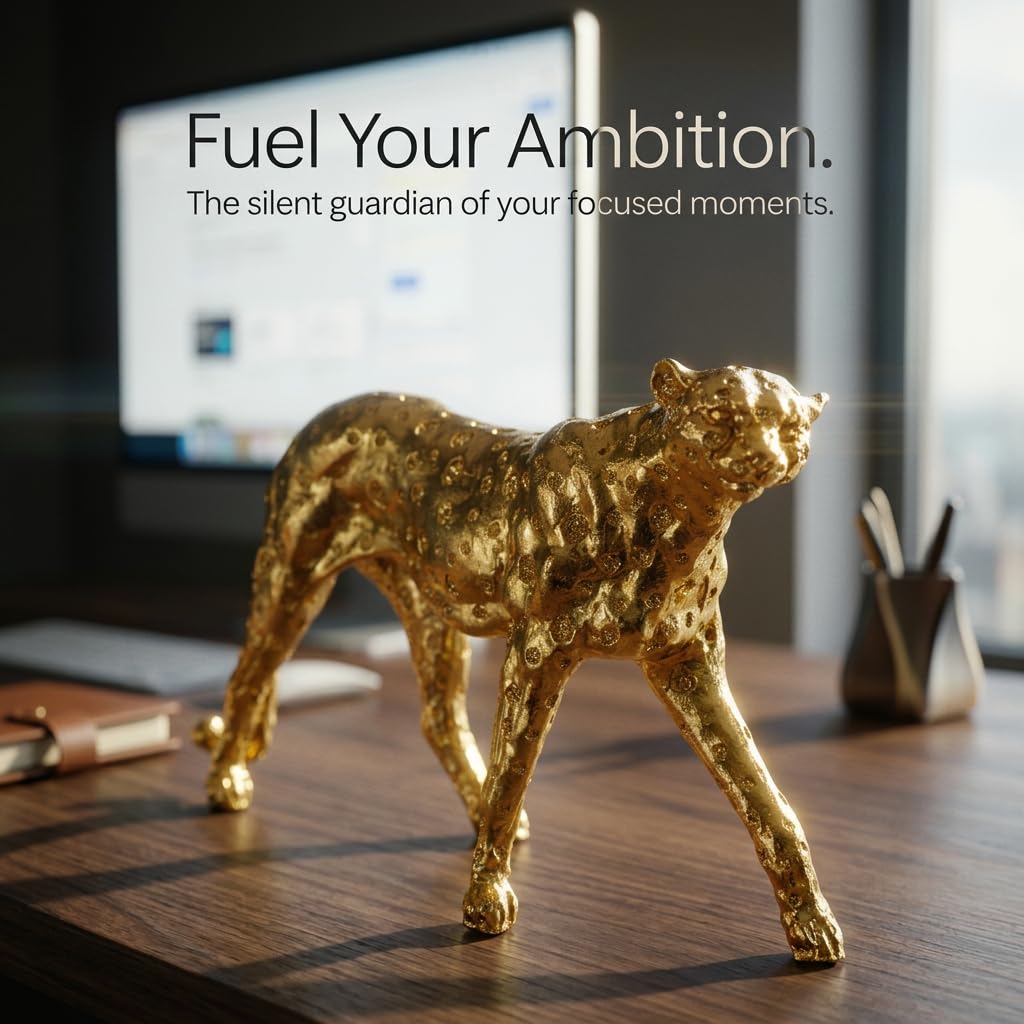 Zhao Xiang Cheetah Statue Gold Home Decor Walking Leopard Figurines