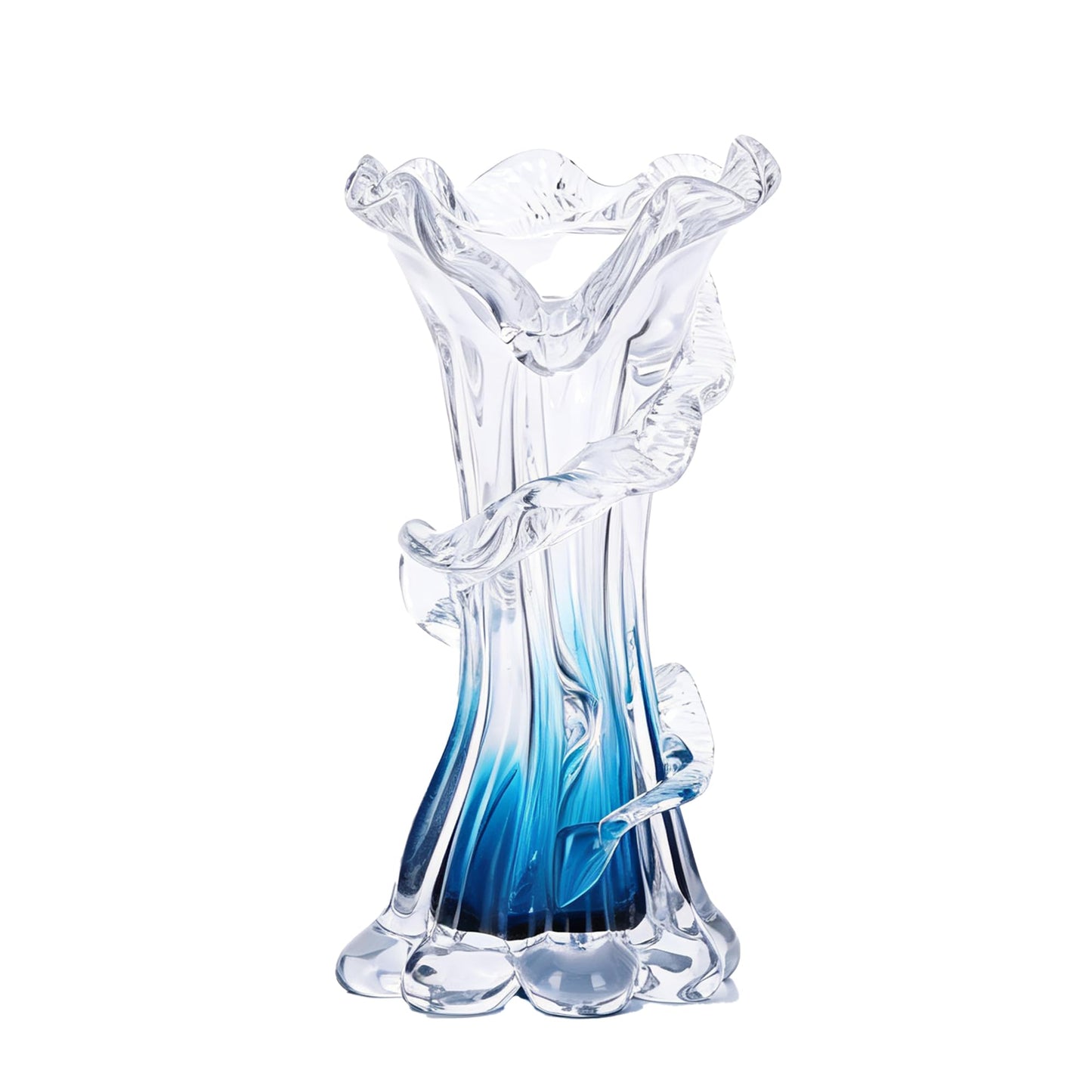 Unique Hand Blown Blue Glass Vase - Artistic Blue Gradient Flower Vase for Home Decor, Centerpieces & Office Shelf