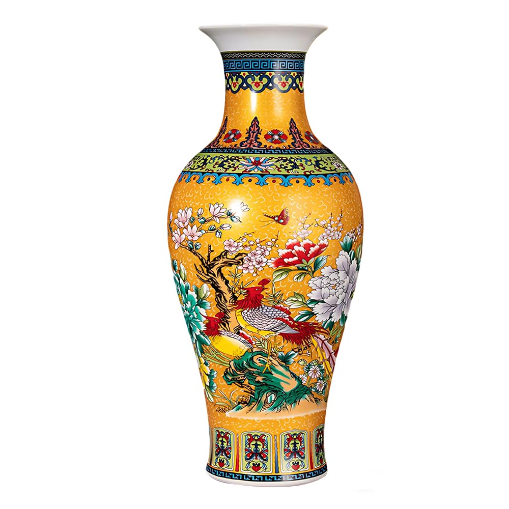 Kaolirra Large Ceramic Vase - 17 Inch Jingdezhen Enamel Modern Luxury Floor Vase for Living Room, Traditional Home Decor for Flowers, Elegant Housewarming Gift & Collection Art Piece (Gold)