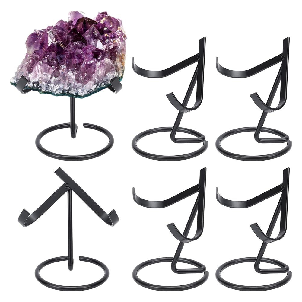 NBEADS 6 Pcs Metal Crystal Holder, Iron Easel Stands Holder Decorative Crystal Ball Stand for Rocks Geodes Heart Stones, Black