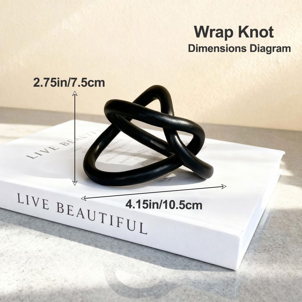 QIANLING Modern Gold Knot Sculpture for Home Decor - Abstract Geometric Art Decor for Living Room, Office, or Entryway (Black)