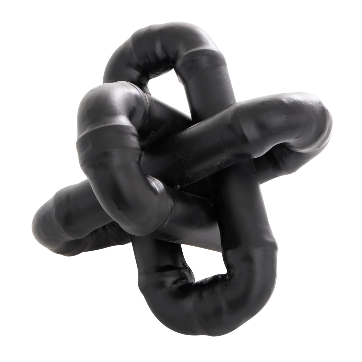 CosmoLiving by Cosmopolitan Metal Geometric Decorative Sculpture Chain Link Jack Home Decor Statue with Dimensional Ridges, Accent Figurine 9" x 9" x 7", Black