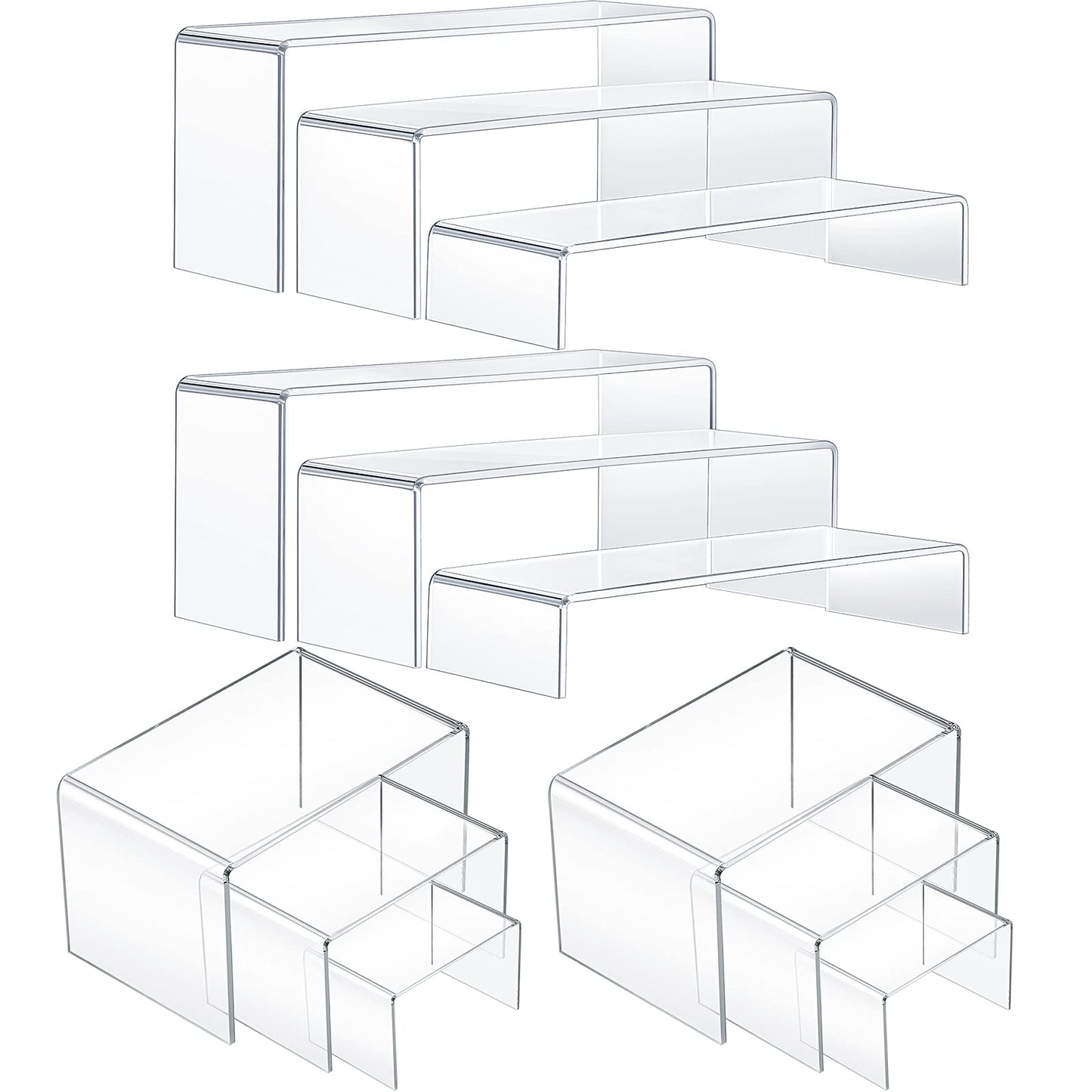 Tuanse 4 Set Acrylic Display Risers - Medium & Large Clear Rectangular Display Stand Shelf for Organizing Cupcake, Figure, Jewelry & Collectibles