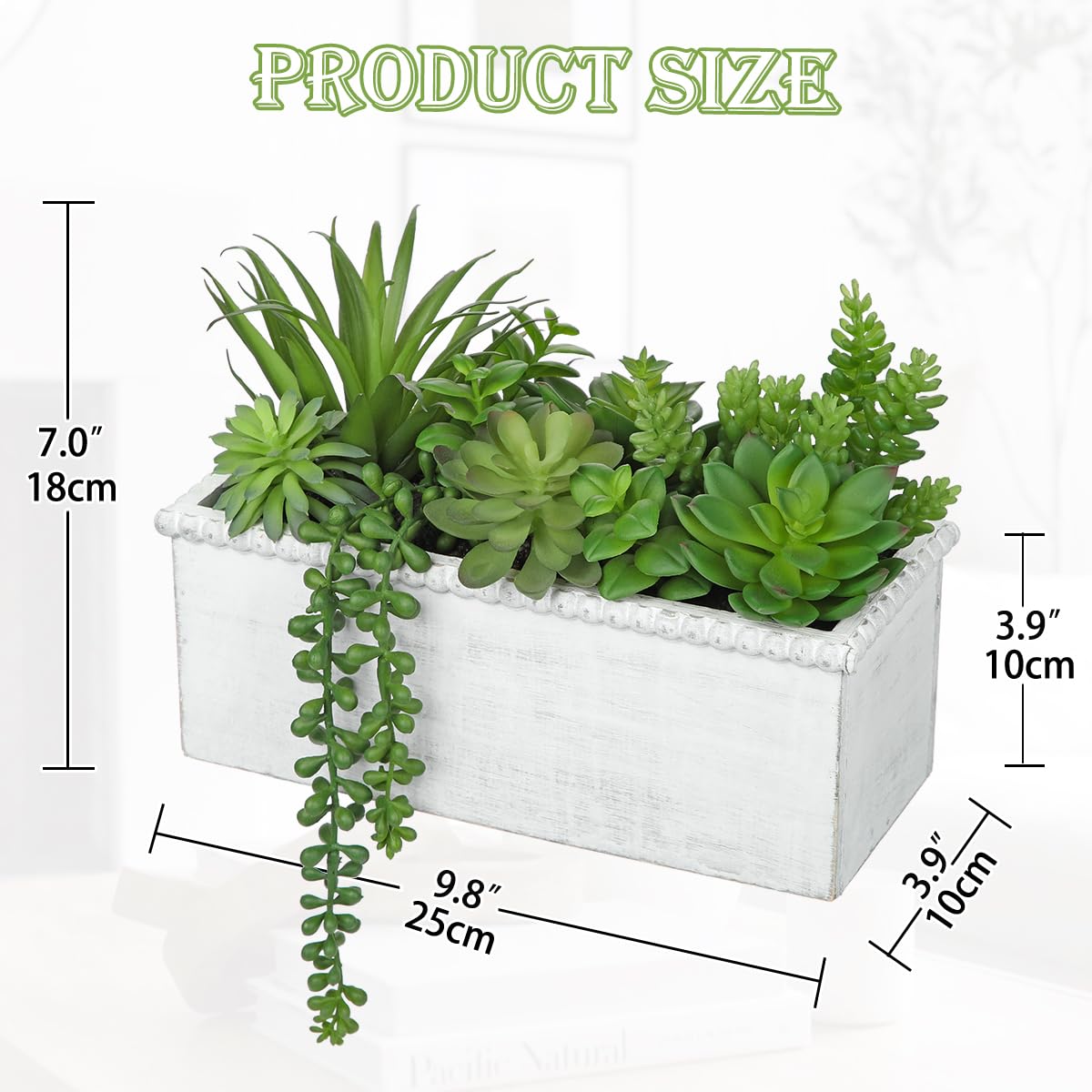 Arborus Fake Plants Succulents in Wooden Pot Faux Plants Indoor Artificial Succulent Arrangement for Home Office Farmhouse Desk Decoration