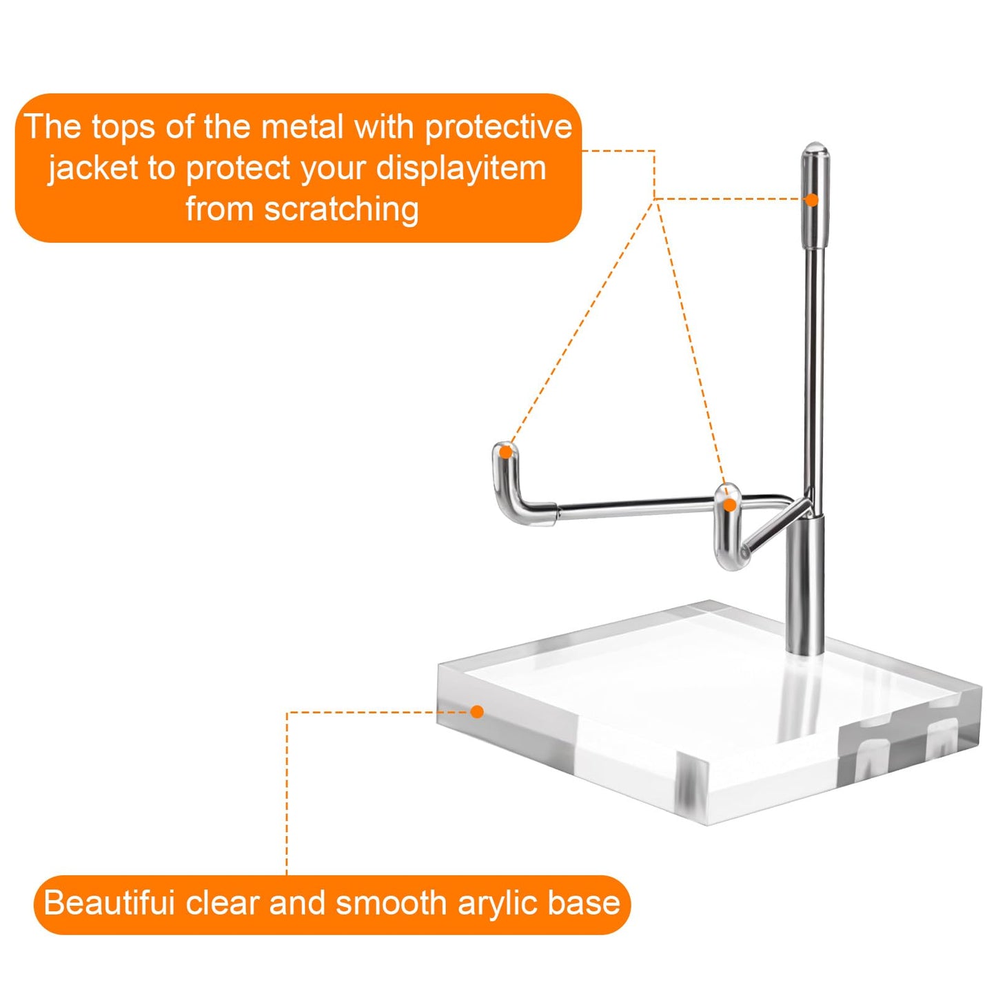 MAQUITA 12 Pcs Adjustable Metal Arm Display Stand Crystal Holder Easel Display with Acrylic Base Easel Rock Mineral Stand for Geodes Mineral Agate Collection(2 x 2 x 3.5 Inch)