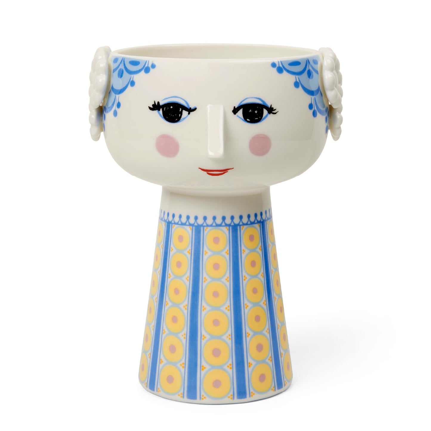 Bjørn Wiinblad Eva Vase | Hand-Painted Glazed Porcelain | Blue Yellow | 7.3 in