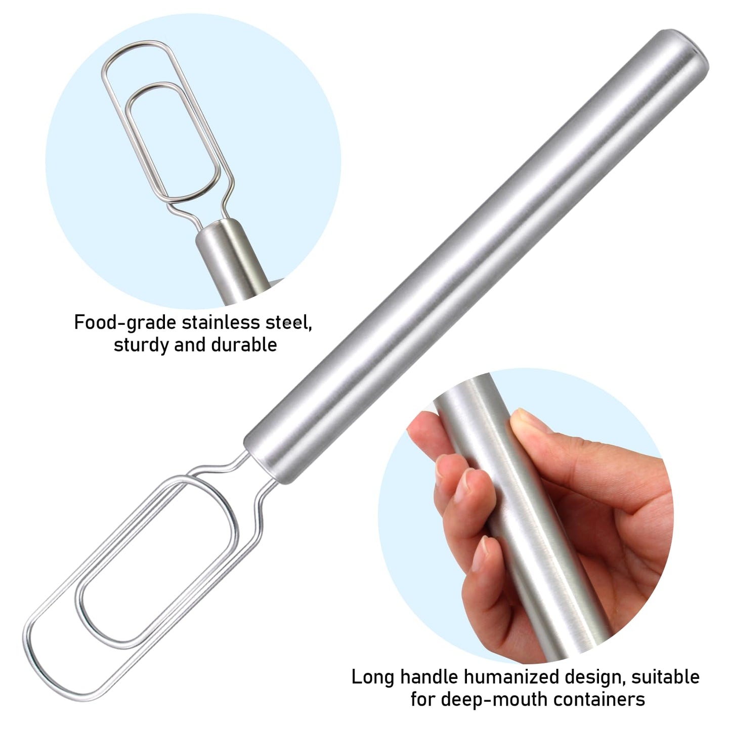 2 Pcs Danish Dough Whisk for Sourdough Starter, Reaches Jar Bottom, 12" Stainless Steel Bread Dough Blender for Baking, Mixing, Pizza Dough, Dishwasher Safe