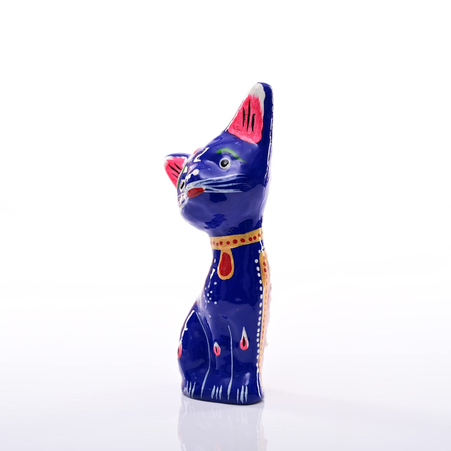 Tarini Gallery Minakari Traditional Indian Rajasthani Décor Hand Painted Statue Sculpture Diwali Christmas Festive Decoration Showpiece for Table Home Office and Gifting (Blue Cat)