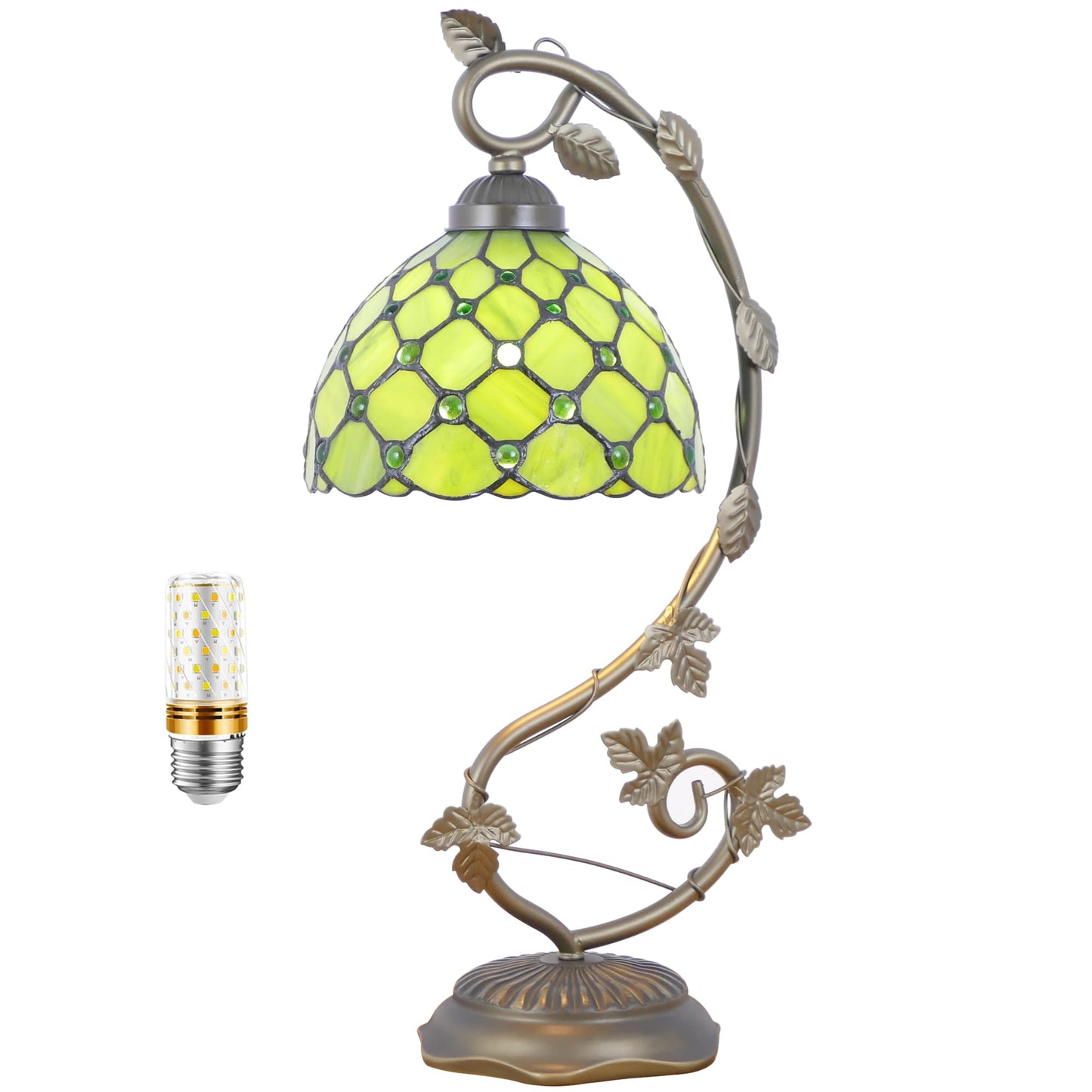 WFAYNTIFL Tiffany Table Lamp Green Yellow Pearl Style Shade 8X10X21 Inch