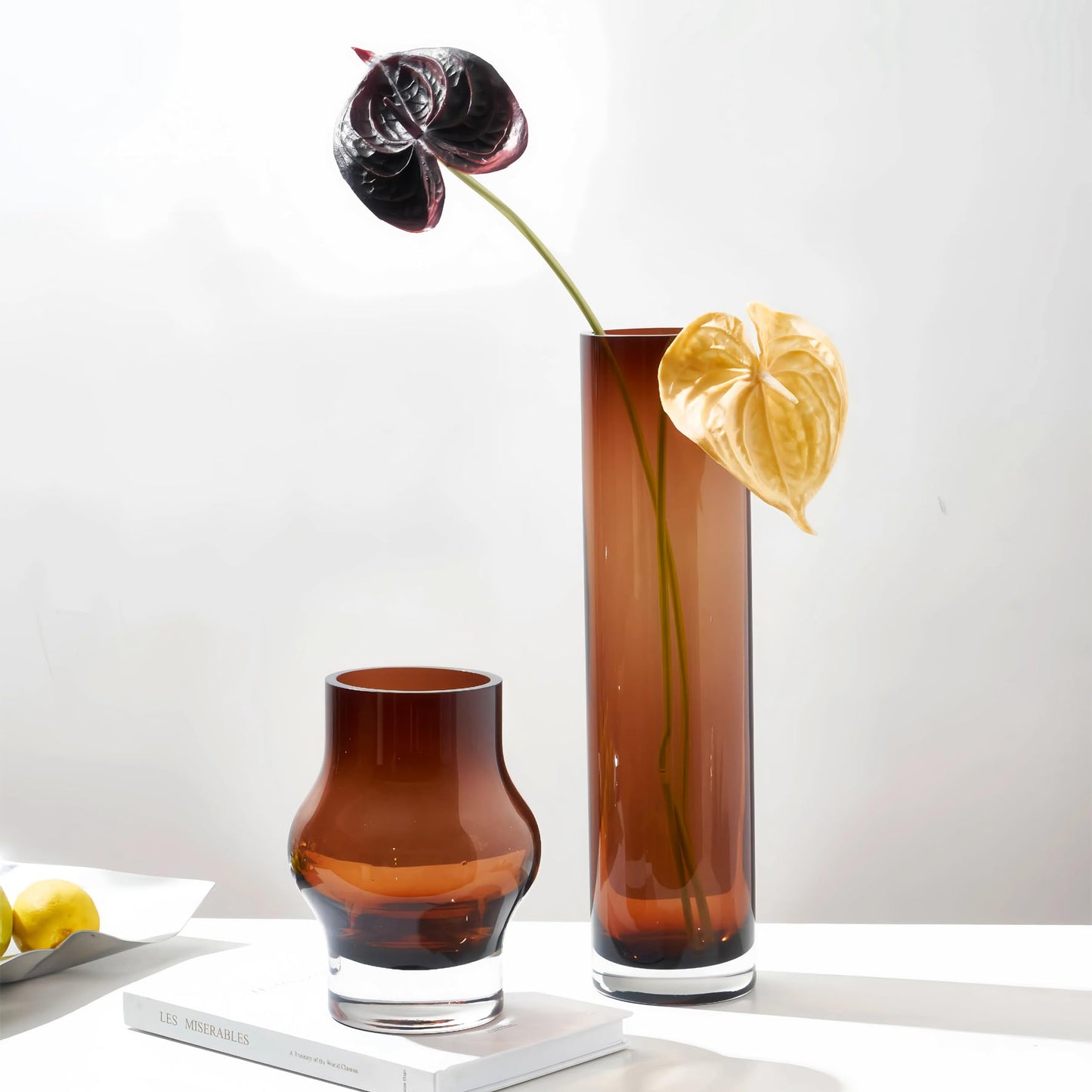 10" Amber Glass Vase – 3.9lb Large Luxury Flowervase for Home Decor, Elegant Noble Amber Vase for Centerpieces, Weddings, or Living Room Decor