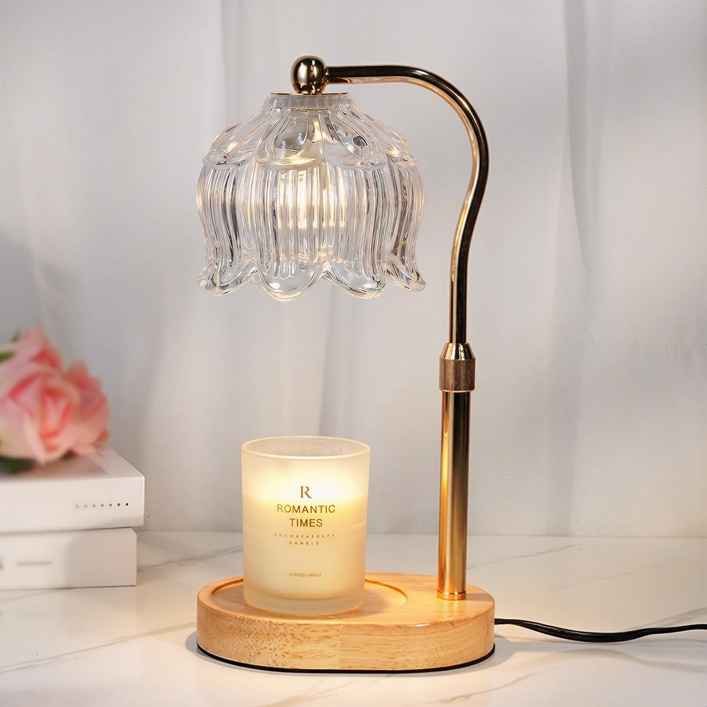 Funistree Flower Candle Warmer Lamp with Timer, Dimmable Candle Lamp Warmer, Christmas Birthday Gifts for Women Mom Her, Housewarming Home Decor, Lotus Wax Warmer for Yankee Candles - Crystal Clear