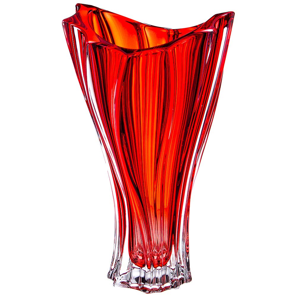 Bohemian Crystal AU52051, 12-1/2" Crystal Bud Vase, Plantica Red Sprayed Flower Jar