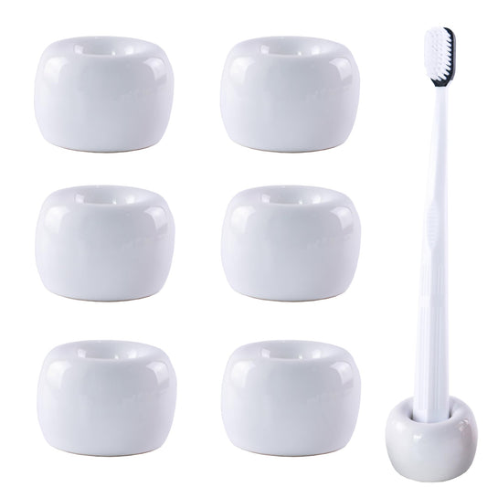 NiuYichee Set of 6 Sleek Mini Ceramics Toothbrush Holder, Small Ceramic Ring, Perfect Size for Bathroom Vanity Countertops