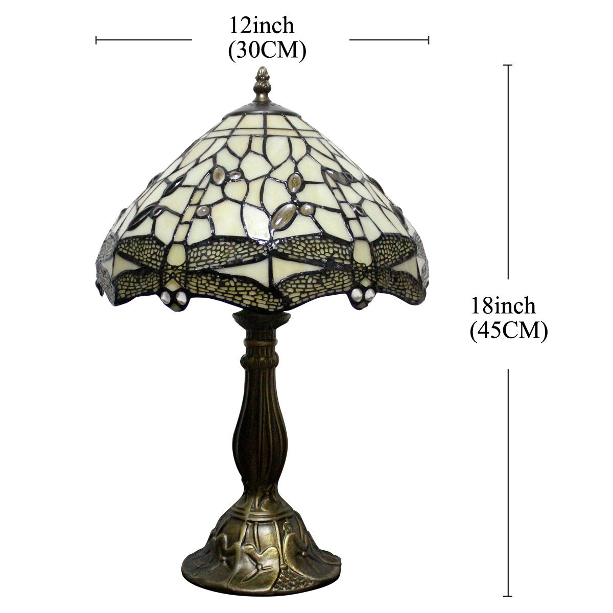 WERFACTORY Tiffany Lamp Cream Stained Glass Dragonfly Bedside Table Lamp