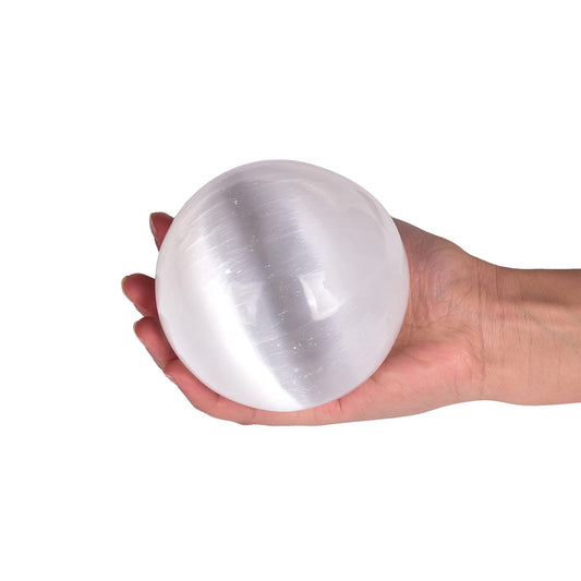 JIC Gem 1pcs 4.5" White Selenite Crystal Ball for Meditation、Fengshui、Home Decors Healing Crystal Ball